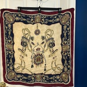 Vintage UNBRANDED PAISLEY BRIDLE RED PRINTED LARGE 100% Silk Scarf 35” x 34”